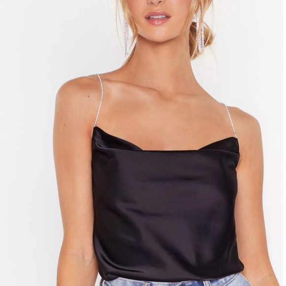 Princess Polly Tops - Nasty Gal Black Tank with Sequin Straps